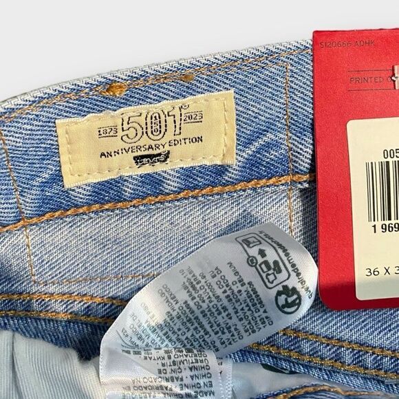 Levis Premium 501 150th Straight Leg Jeans Original Fit Patchwork Mens 36x30 - Picture 9 of 12